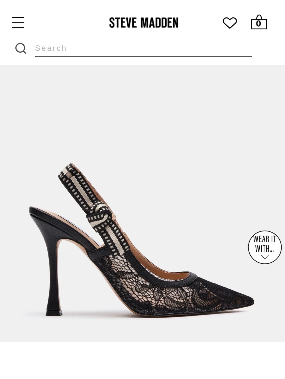 Steve Madden “Bri” Black Lace Pointed Slingback pump with Patterned Strap
